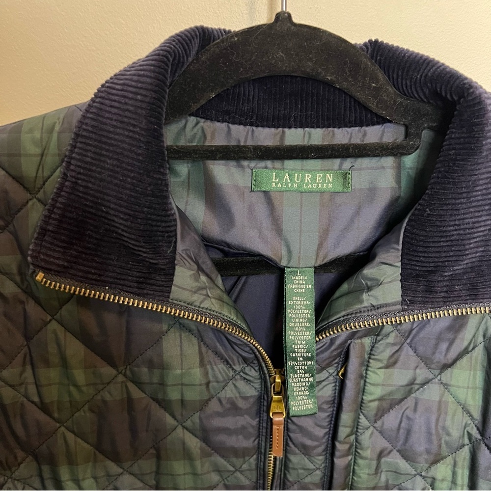 Lauren Ralph Lauren Green Blue Quilted Jacket Preppy Spring Flannel Country Club - Picture 8 of 10